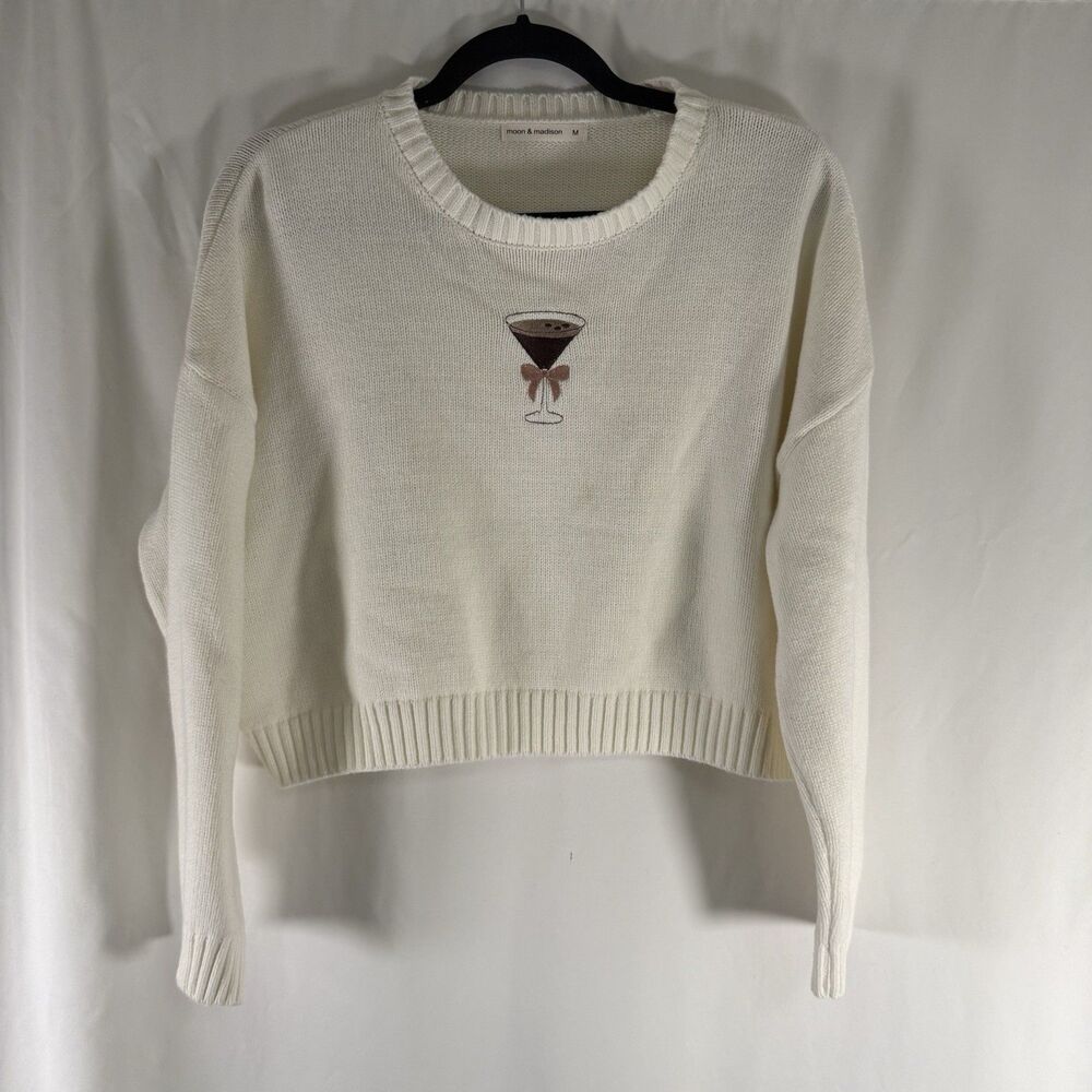 Moon & Madison Espresso Martini Cropped Sweater Women's Medium White Pullover